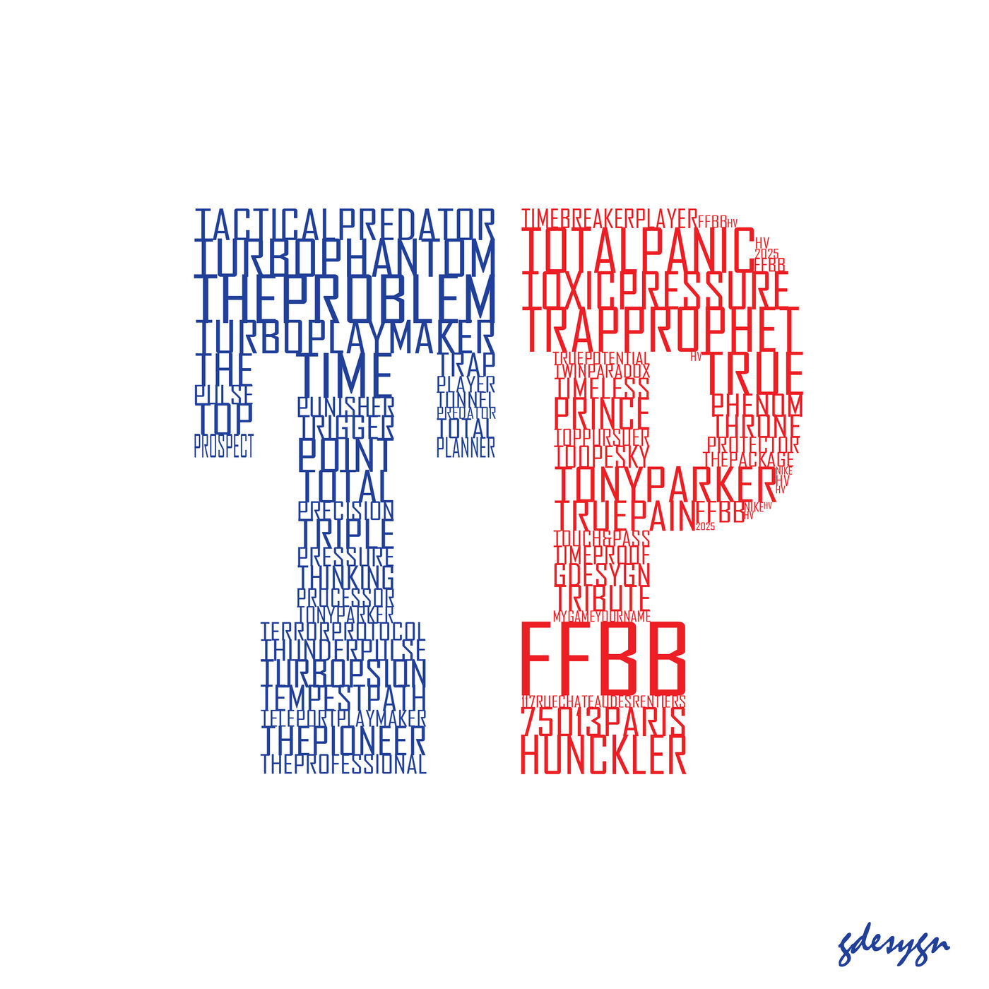 TP — lettering typographique Tony Parker