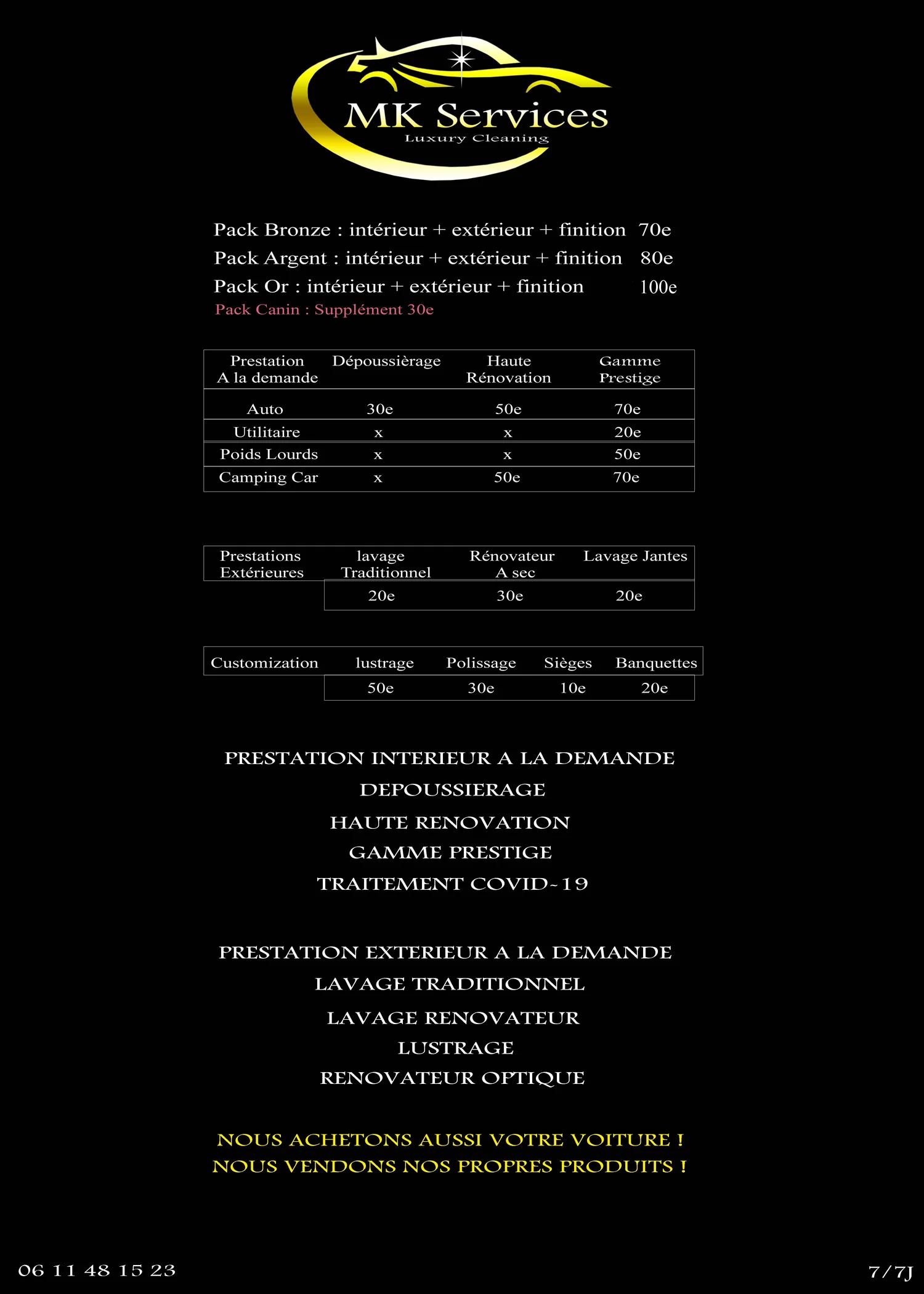 MK Services, flyer tarifs